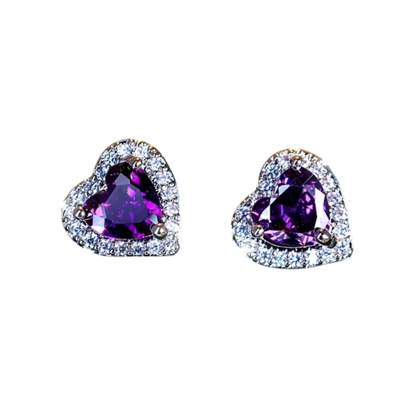 Cubic Zirconia Heart Earrings (purple) - Picture 2 of 4
